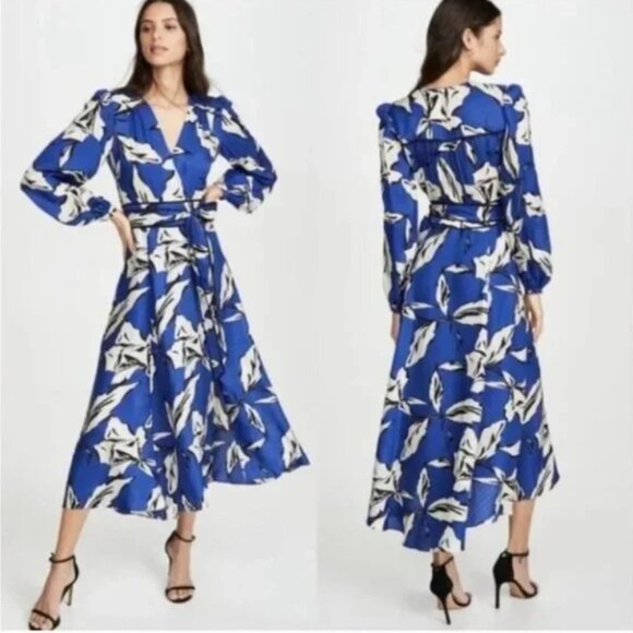 Veronica Beard McClean Floral Silk Blend Faux Wrap Midi Dress Women